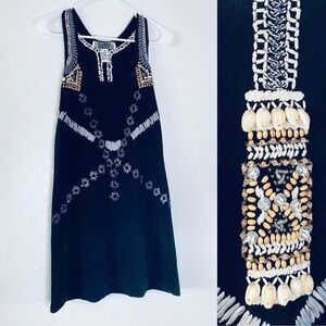 Curio Beaded Shells Embroidered Knit Coastal Boho Vacation Coverup Tunic Small